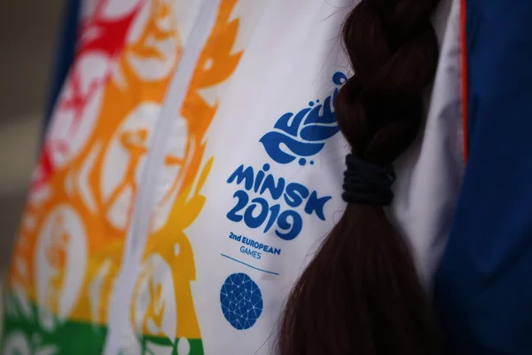 Λευκορωσία Μινσκ Ιουνίου 2019 Λογότυπο Έμβλημα Του Δεύτερου Ευρωπαϊκού Παιχνιδιού — Φωτογραφία Αρχείου