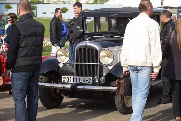 Bielorrusia Abril 2014 Festival Internacional Retro Auto Minsk Volante Viejo —  Fotos de Stock