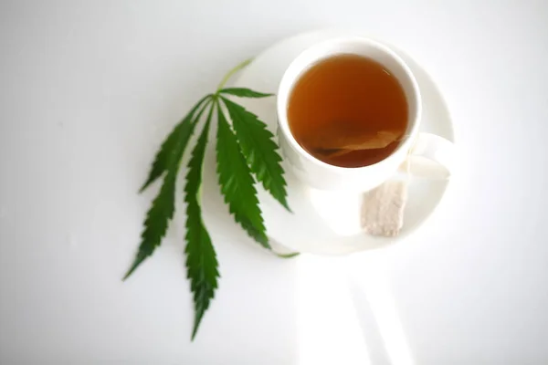 hemp tea .  medical cannabis leaf