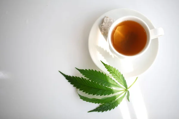 hemp tea .  medical cannabis leaf