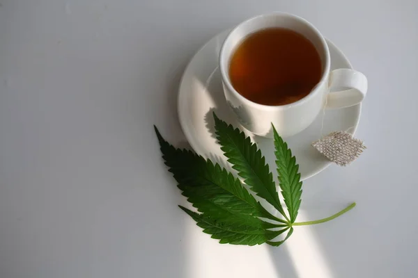 hemp tea .  medical cannabis leaf