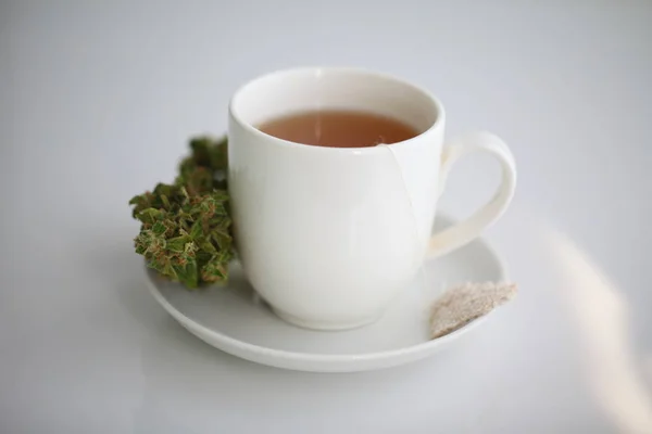 hemp tea .  medical cannabis leaf