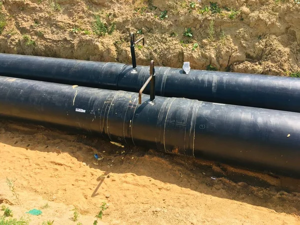 Nuevas Tuberías Agua Aisladas Sitio Construcción Trincheras — Foto de Stock