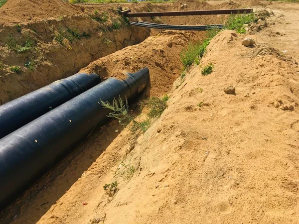 Nuevas Tuberías Agua Aisladas Sitio Construcción Trincheras —  Fotos de Stock