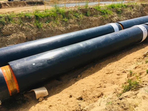 Nuevas Tuberías Agua Aisladas Sitio Construcción Trincheras — Foto de Stock