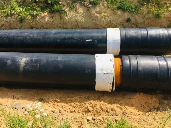 Nuevas Tuberías Agua Aisladas Sitio Construcción Trincheras —  Fotos de Stock