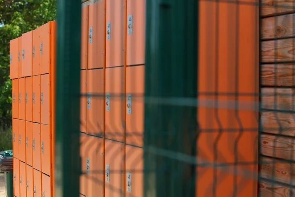 Outdoor Sports Ground Yellow Locker Boxes Belarus Minsk 2020 — Stock Photo, Image