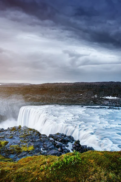 Cachoeira Dettifoss Islândia Europa Paisagem Verão Com Rio Desfiladeiro Famosa — Fotografia de Stock