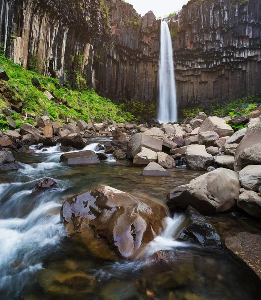 Cascada Svartifoss Atracción Turística Sureste Islandia Parque Nacional Skaftafell —  Fotos de Stock