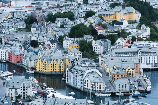 Ålesund Hamn Och Turist Stad Norge Berömda Turistattraktion Utsiktsplats Mount — Stockfoto