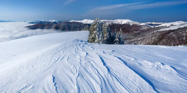 Winter Landscape Snowdrifts Morning Mountains Panoramic View Mountain Range — Stock Photo, Image