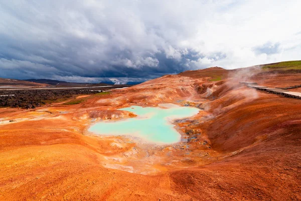 Awesome Landscape Sunny Day Sulfur Springs Leirhnjukur Area Krafla Volcano — Stock Photo, Image