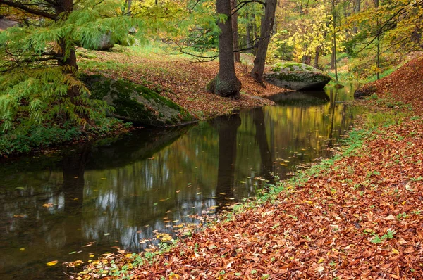 Осенний Пейзаж Река Парке — стоковое фото
