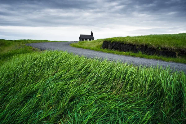 Chiesa Legno Nero Budakirkja Famose Attrazioni Turistiche Dell Islanda Vicino — Foto Stock