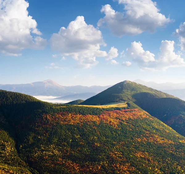 秋天的风景与山顶的景色 山坡上的森林 — 图库照片