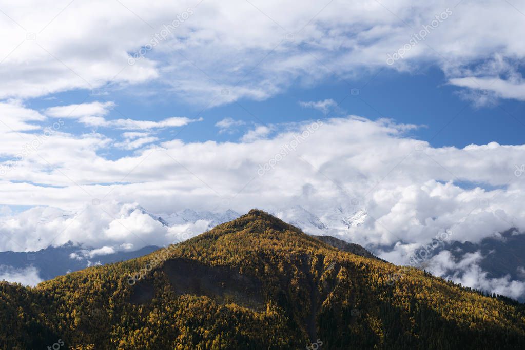 Mountain top in clouds. Caucasus, Georgia, Zemo Svaneti