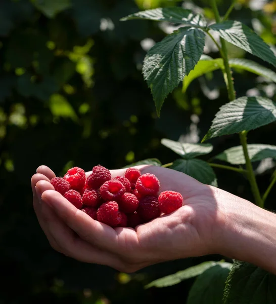Raspberry Harvest Ripe Berries Garden — Stock Photo, Image