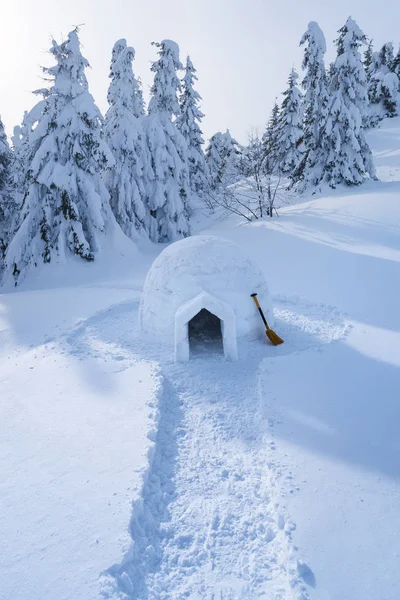 Kar Igloo Ile Manzara Aşırı Evi Kışın Dağ — Stok fotoğraf