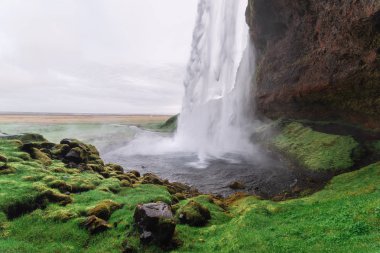 Seljalandsfoss Şelalesi ve yolu etrafında. İzlanda'nın muhteşem turistik