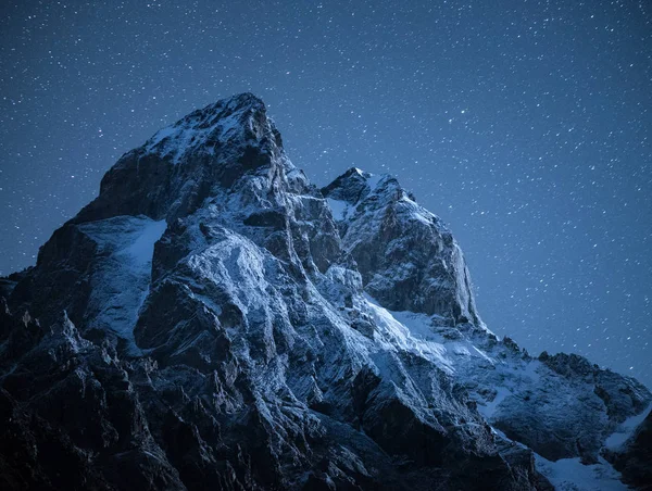 Top Ushba Mountain Peak Light Moon Night Landscape Starry Sky — Stock Photo, Image