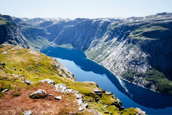 Ringedalsvatnet Lago Montaña Cerca Odda Noruega Vista Desde Sendero Trolltunga — Foto de Stock