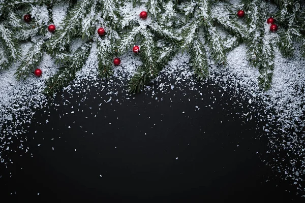 Karácsonyi Ünnep Háttér Szöveg Másol Hely Újévi Dekoráció Fenyő Ágak — Stock Fotó