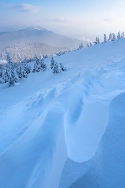Paisaje Invernal Severo Nieve Soplando Las Montañas —  Fotos de Stock