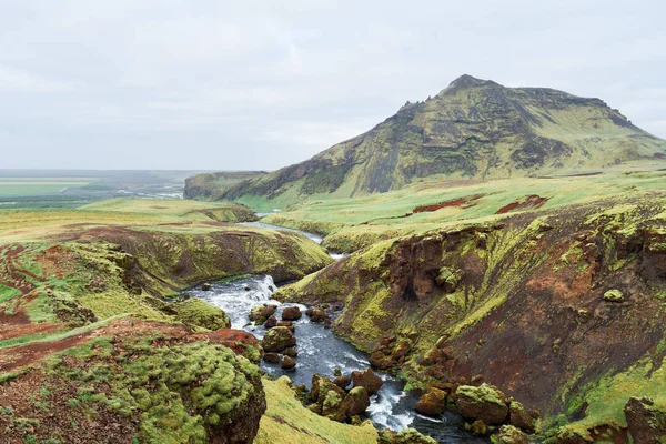 Garganta Verde Río Skoga Vista Cima Montaña Paisaje Verano Islandia —  Fotos de Stock