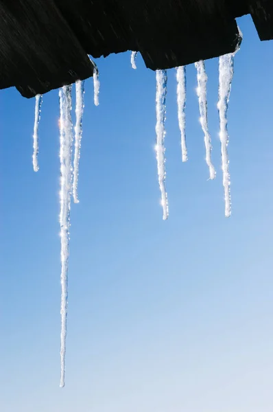 Achtergrond Van Winter Met Kopie Ruimte Voor Tekst Ijspegels Het — Stockfoto