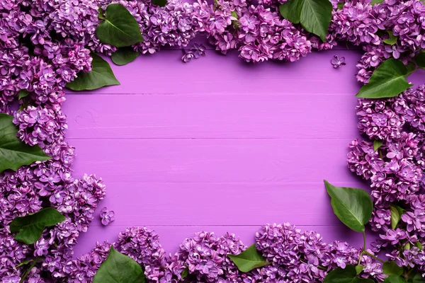 Spring background with frame of lilac flowers — Stock Photo, Image