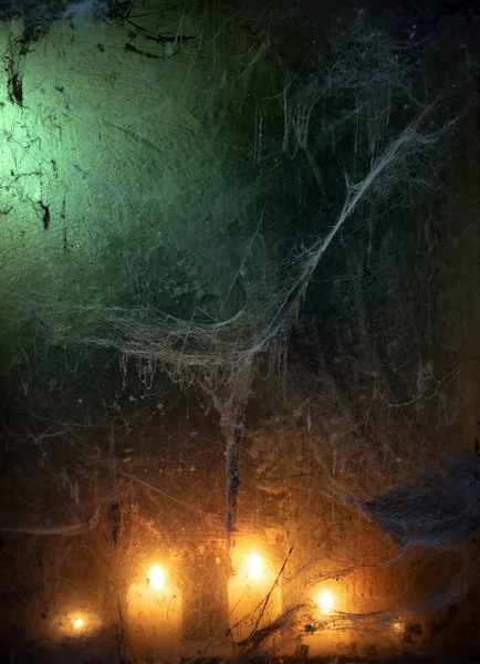 Halloween card with spider web in the dark — Stock Photo, Image