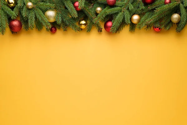 Yellow Christmas or New Year decoration background with border — Stock Photo, Image