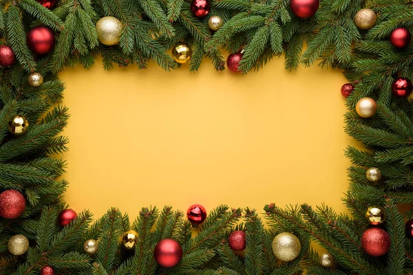 Merry Christmas or New Year decoration yellow background — Stock Photo, Image
