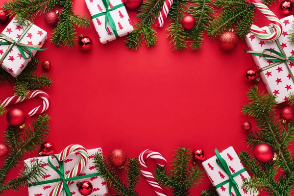 Christmas and New Year red background with frame — Stock Photo, Image