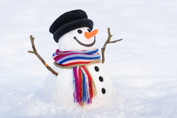 Cartão de inverno com um boneco de neve sorridente — Fotografia de Stock