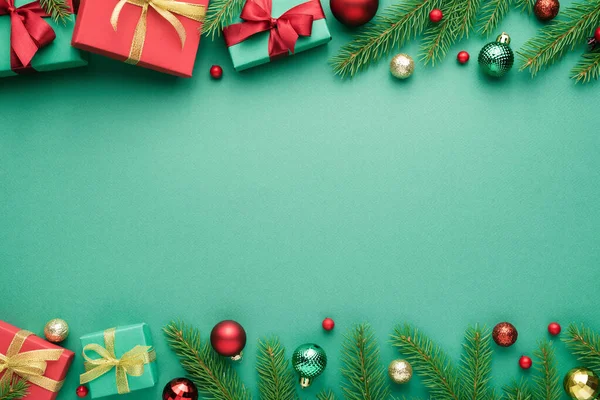Julkort Med Turkos Bakgrund Ovanifrån Med Kopieringsutrymme För Hälsningar Text — Stockfoto