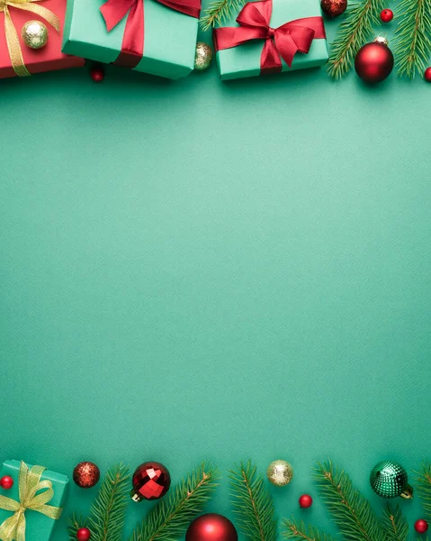 Natal Ano Novo Fundo Turquesa Com Decoração Férias Moldura Decorativa — Fotografia de Stock