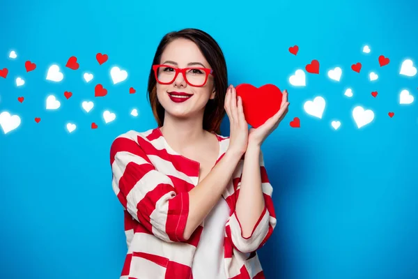 Woman with heart shape box with hearts — Stock Photo, Image