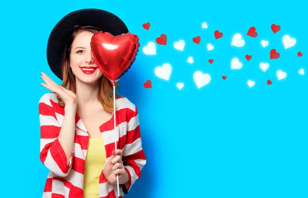 Woman with heart shape toy with hearts — Stock Photo, Image