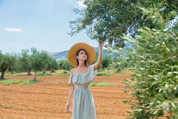 La ragazza ha un riposo in giardino di oliva greco — Foto Stock