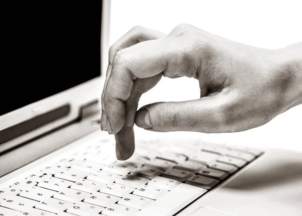 Human Hands Laptop Keypad Typing Image Black White Color Style — Stock Photo, Image