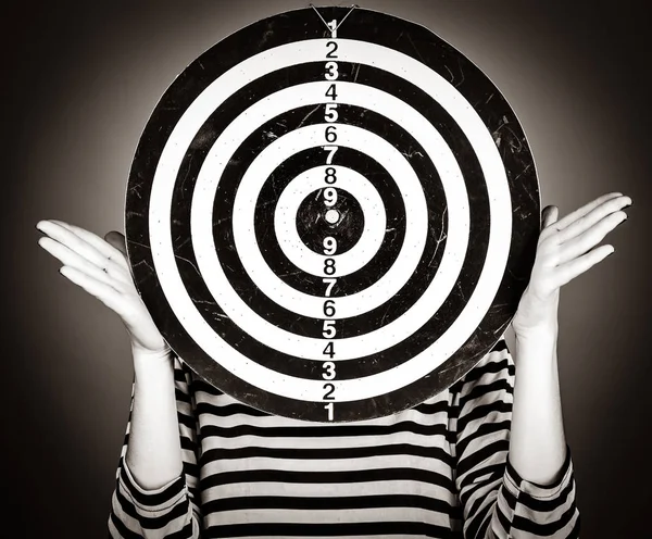 Girl Dartboard Place Head Image Black White Color Style — Stock Photo, Image