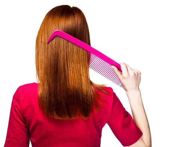 Redhead Girl Big Comb White Background — Stock Photo, Image