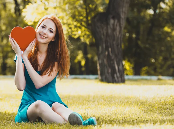 Redhead Girl Heart Shape Park Summertime Season Stock Image