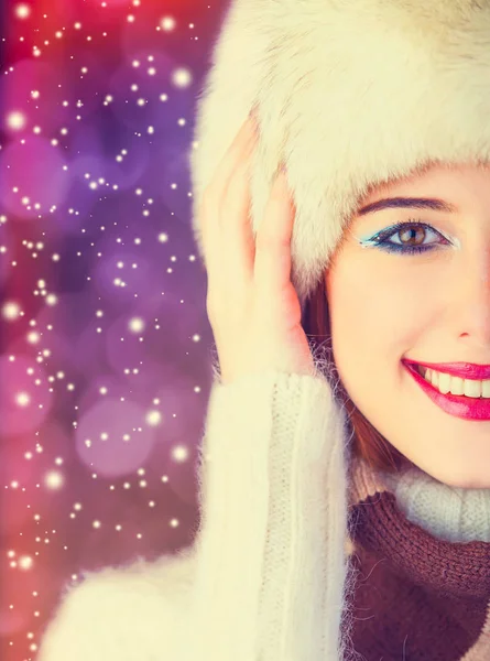 Girl with makeup on Christmas background — Stock Photo, Image