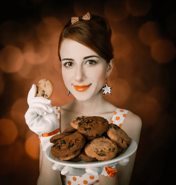 Woman in classic dress with coockie — Stock Photo, Image