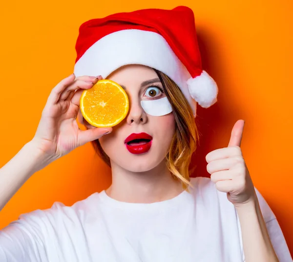 Mulher Usando Remendo Olho Para Olhos Chapéu Papai Noel Com — Fotografia de Stock