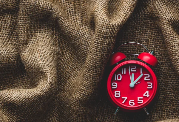 Vintage Alarm Clock Jute Background View — Stock Photo, Image