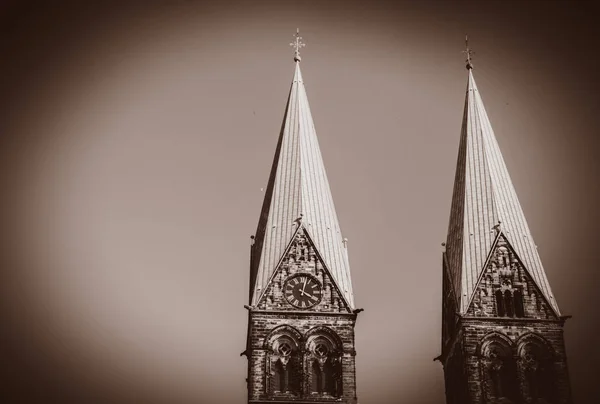 View at spires of the tower of church in Bremen — Stock Photo, Image