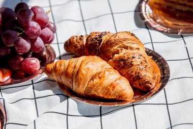 Kontrol edilmiş bir tabakta iki kruvasan 